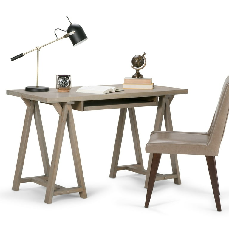 WyndenHall Hawkins SOLID WOOD Modern Industrial Writing Office Desk Distressed Grey 30 w x 24 d x 50 h Distressed