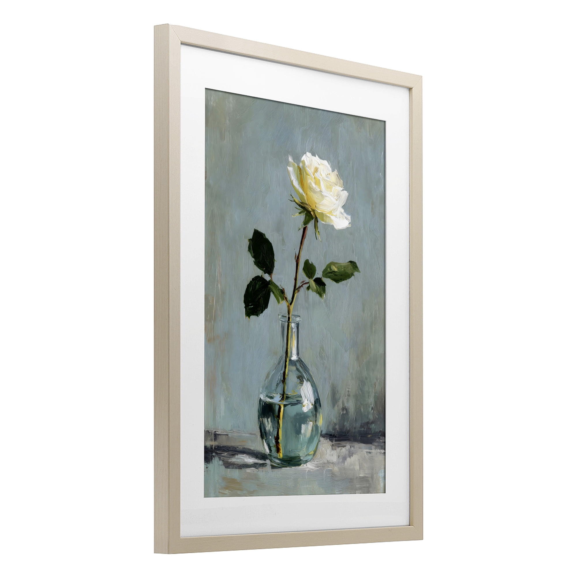 Stupell Industries Sweet White Rose in Vase Birch Framed Print Under Glass, design by Petal Prints Design