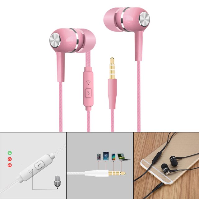 S12 Intrauditivo de 3,5 Mm con Micrófono es Bass es para Teléfono Móvil Reproductor de Control de Rosado