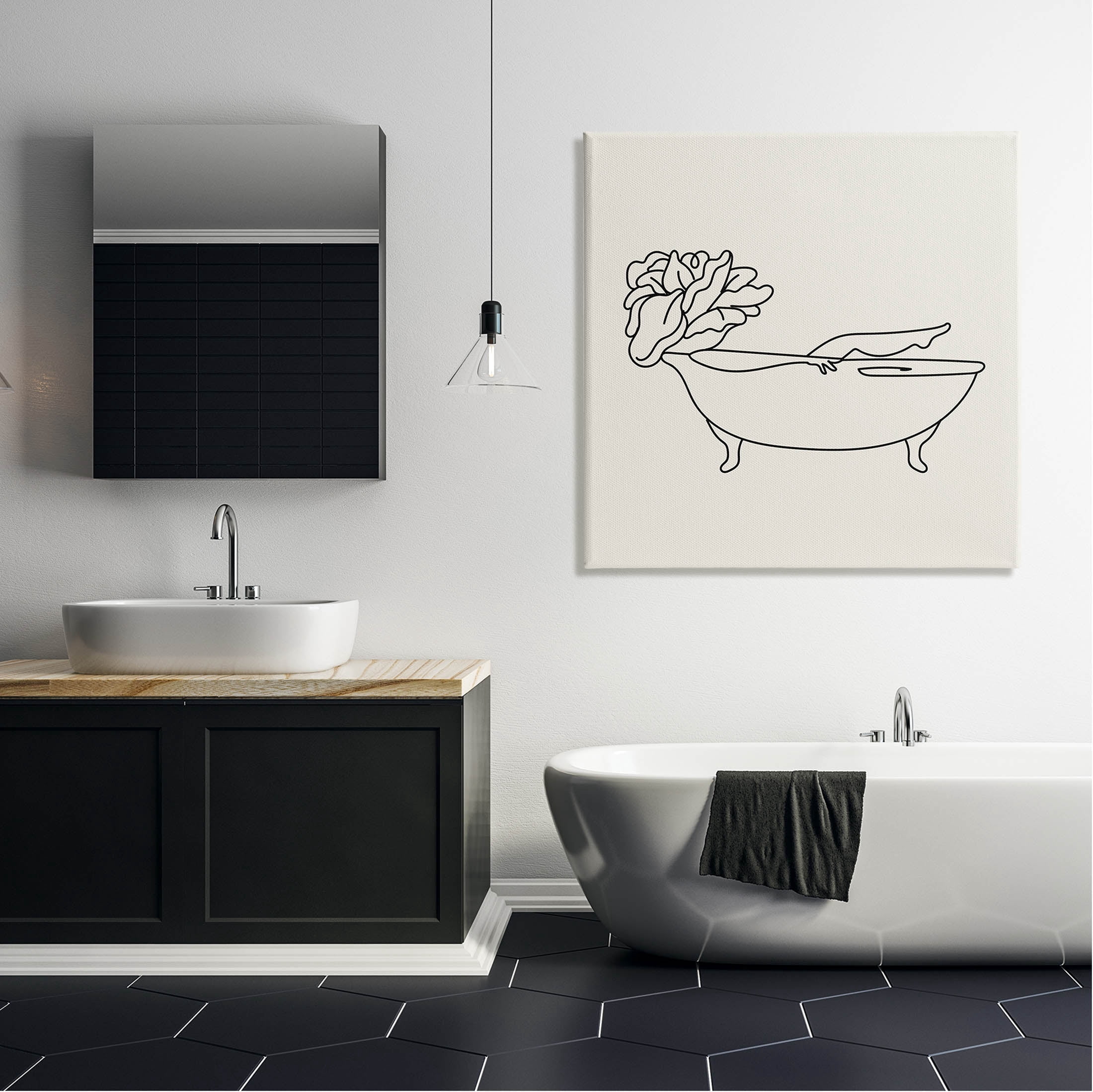 Floral Person Bathing Line Doodle Botanical & Floral Graphic Art Gallery Wrapped Canvas Print Wall Art