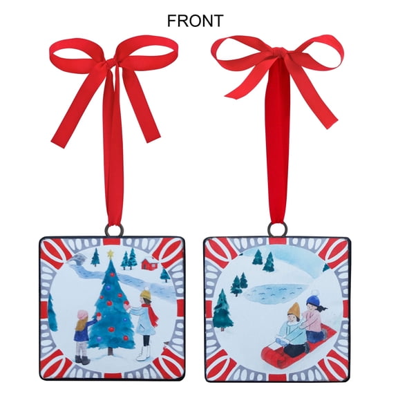 Sledding and Christmas Tree Ornament Set of 12