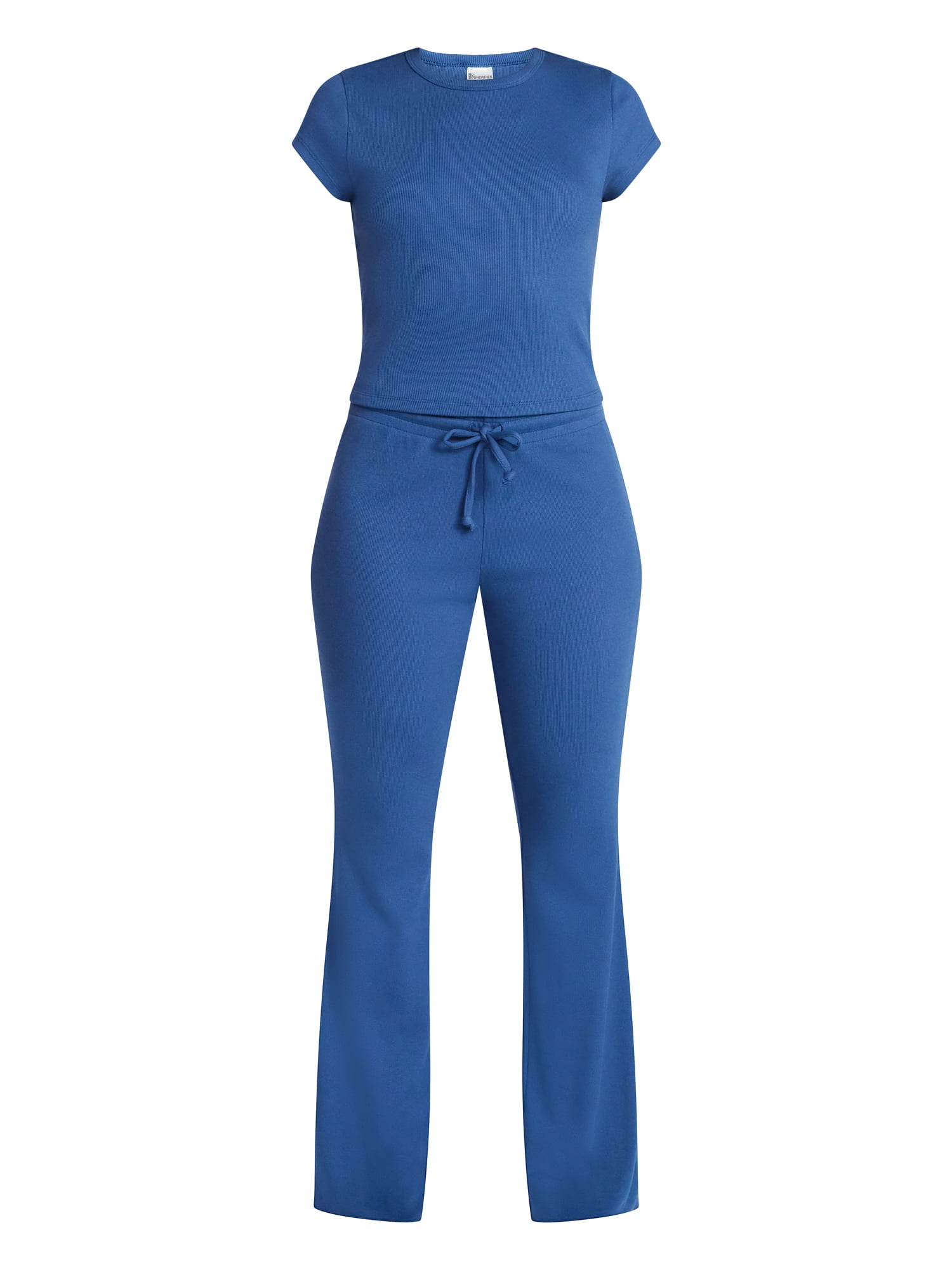 No Boundaries Rib Tee and Pants Sleep Set, 2-Piece, Women's XXS-3X
