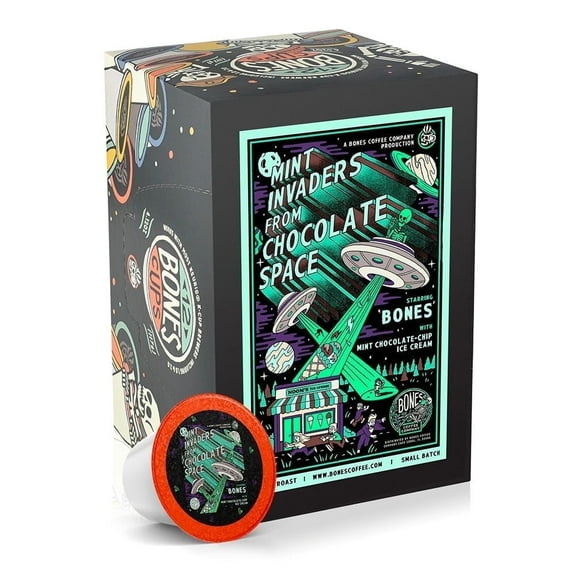 Bones Coffee Medium Roast Bones Cups | 12 ct. Single Serve Mint Invaders Flavored Coffee Pods