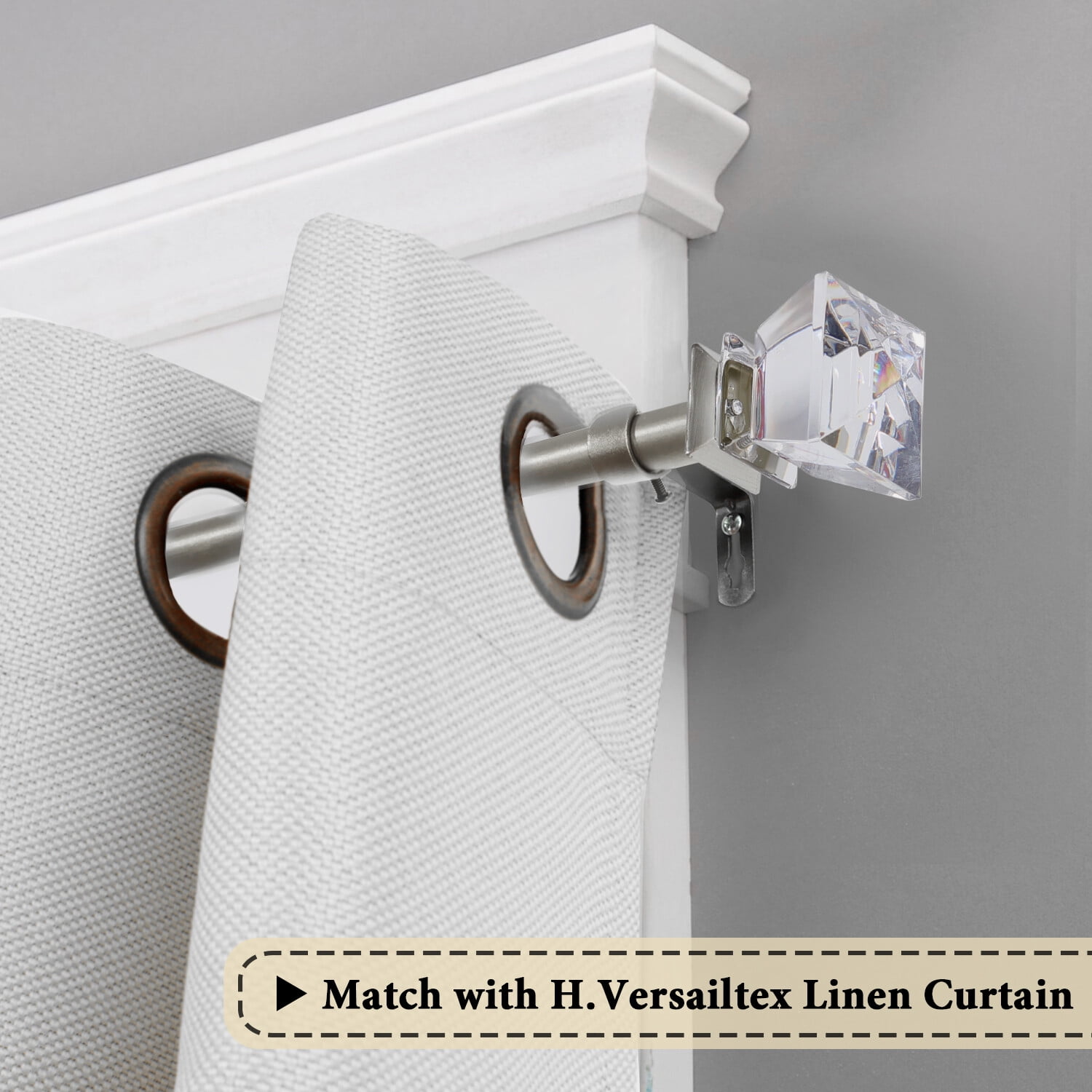 H.VERSAILTEX  Contemporary Adjustable Single Curtain Rod Set, 0.75 Inch Diameter, Stainless Steel Finish with Square Finial, 66 - 120 In，Nickel