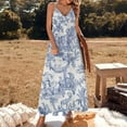 thumbnail image 3 of Blue Toile De Jouy Sleeveless Suspender Dress Summer Fashion Casual Long Dress, 3 of 9