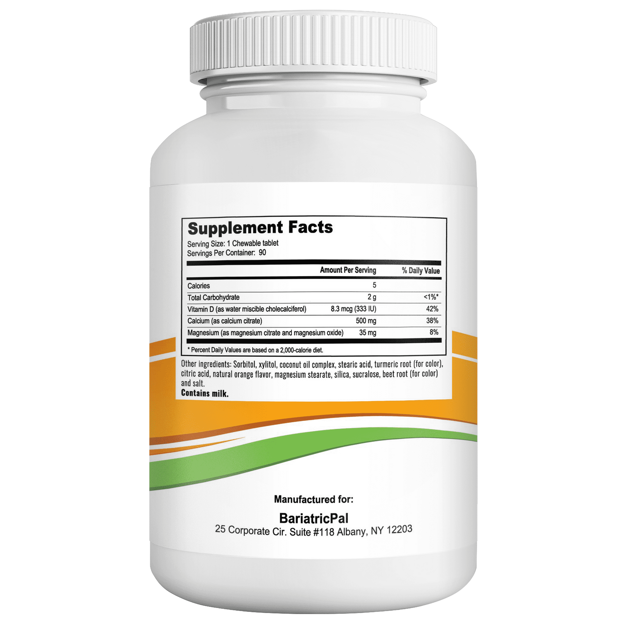 BariatricPal Calcium Citrate 500mg Chewable Tablets - Orange (Brand New!) Size: 1-Month Supply (90 Chewable Tablets)