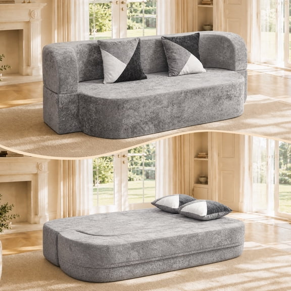 78.74” Convertible Sofa Bed, Plush Boneless Sleeper Couch, Silver Grey
