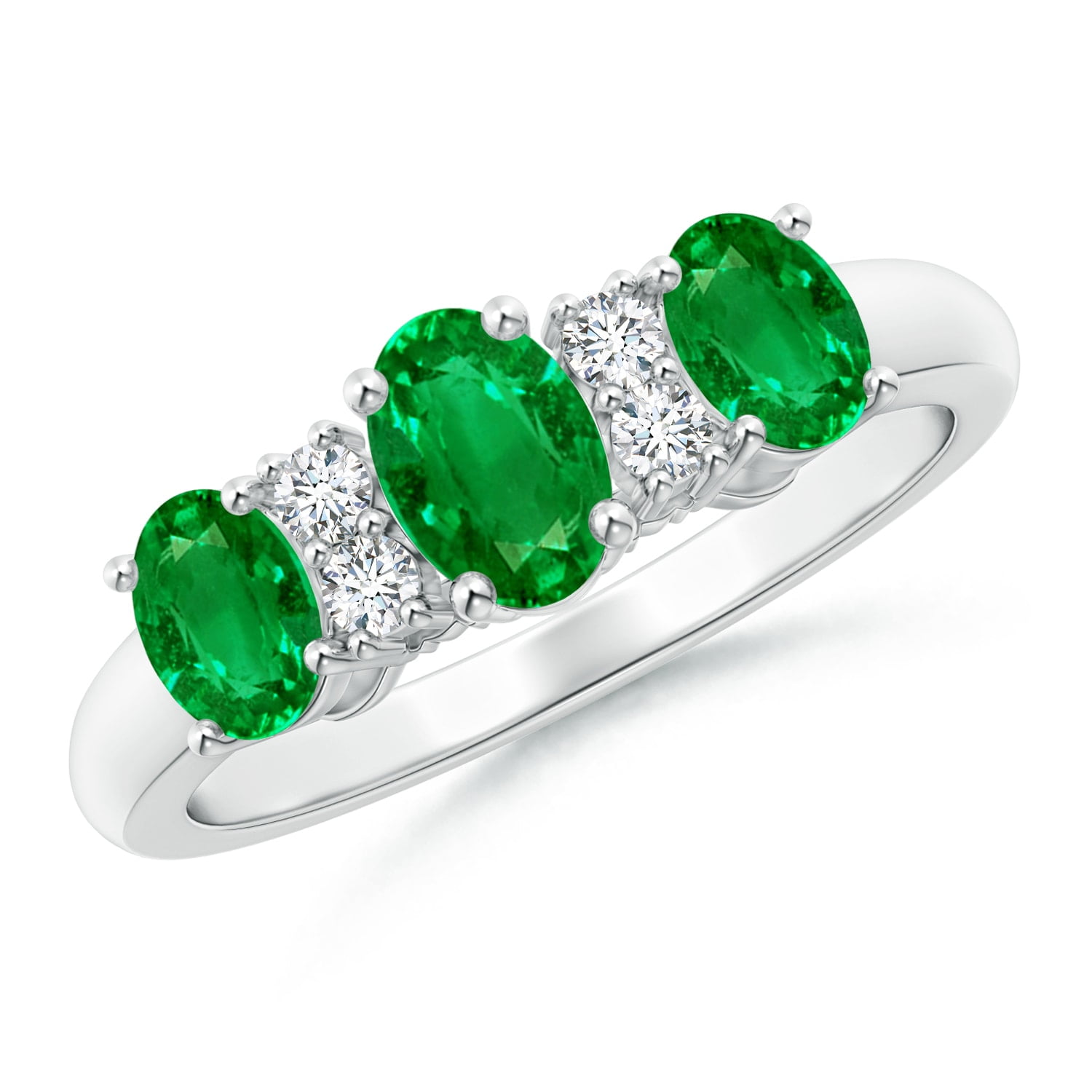Angara May Birthstone Ring Oval Three Stone Emerald Engagement Ring
