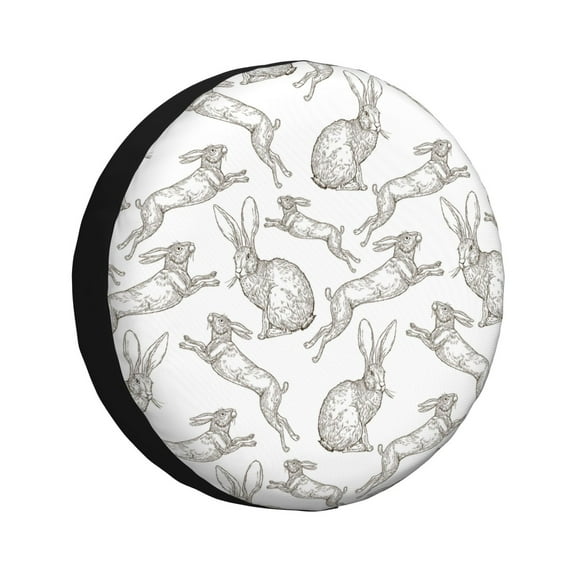 Fuzoiu Hand Drawn Rabbit Print Universal Spare Tire Cover with Buckle Strap, Waterproof Wheel Covers for Jeep, Trailer, RV, Truck and All Car-14 inch