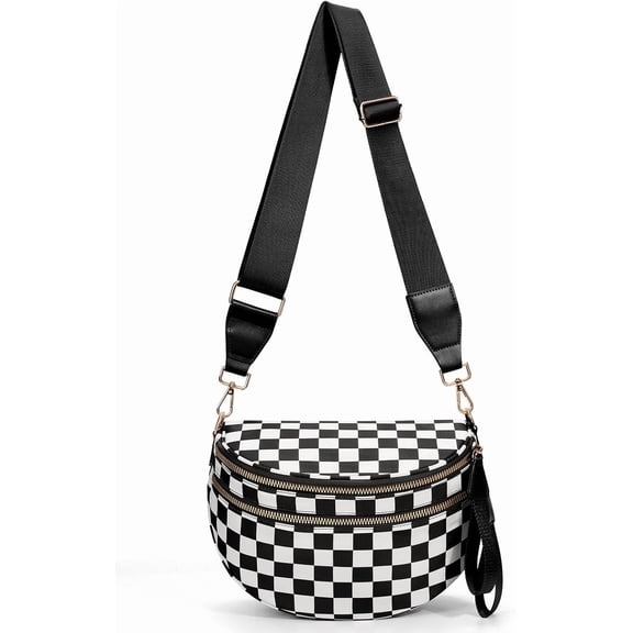 Checkered Sling Bag for Women, Casual Waist Crossbody Bag with Adjustable Strap, Multi-Pocket Chest Bag for Daily Travel