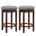 thumbnail image 1 of Costway Juego de 2 Taburetes de Altura de Mostrador, Taburete Giratorio de 66 cm con Cojín Acolchado y Patas de Madera de Caucho, Taburete de Cocina para Hogar, Pub y Café, Gris y Marrón, 1 of 5
