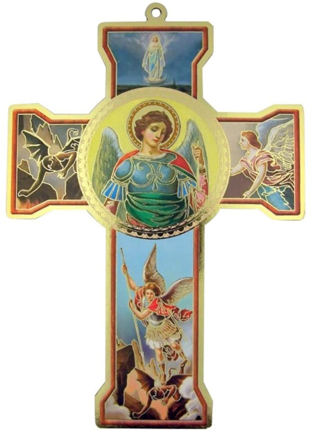 8 1//4 Inch Religious Gifts Saint Michael The Archangel Wooden Wall Cross