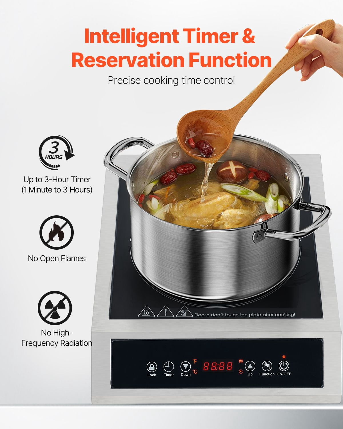 1800W Portable Induction Cooktop, 1800W Commercial Induction Burner with 9 Temperature Settings, Child Lock, Waterproof, for restaurant cafe food truck catering and home kitchen use