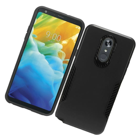 LG Stylo 5 Phone Case 2 in 1 Drop Protection Anti-Scratch Hybrid PC with Carbon Fiber Texture Shockproof Protective Armor impact Defender Rugged Silicone Rubber TPU Case BLACK Cover for LG Stylo 5