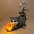 Garden Cat Holding Glowing Sculpture Gray And Yellow Hippo Garden