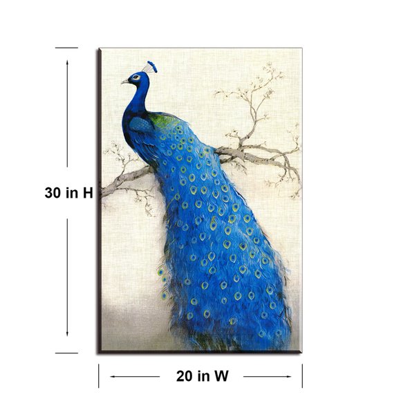 Décoration Murale Paon pour Salon PIY Belle Peinture à l'Huile sur Toile Imprimée de Paon Élégant et Fier sur Tableaux Beige (Cadre Épais de 1 Pouces" Support d'Art Imperméable Prêt à Accrocher Grand)