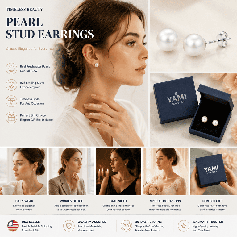 YAMI Akoya Cultured Pearl Stud Earrings, 7-7.5mm photo 8