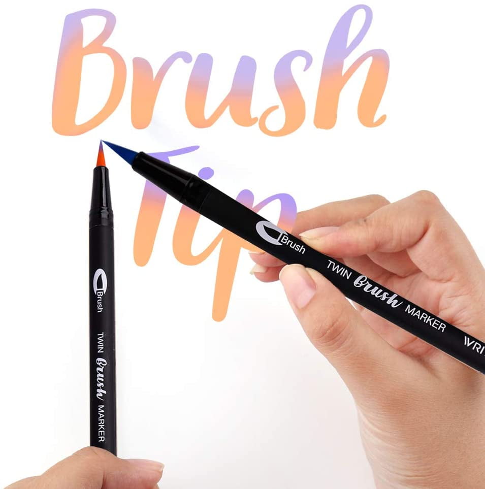 Writech Dual End Brush Pens Markers with stand Fine and Brush Tips