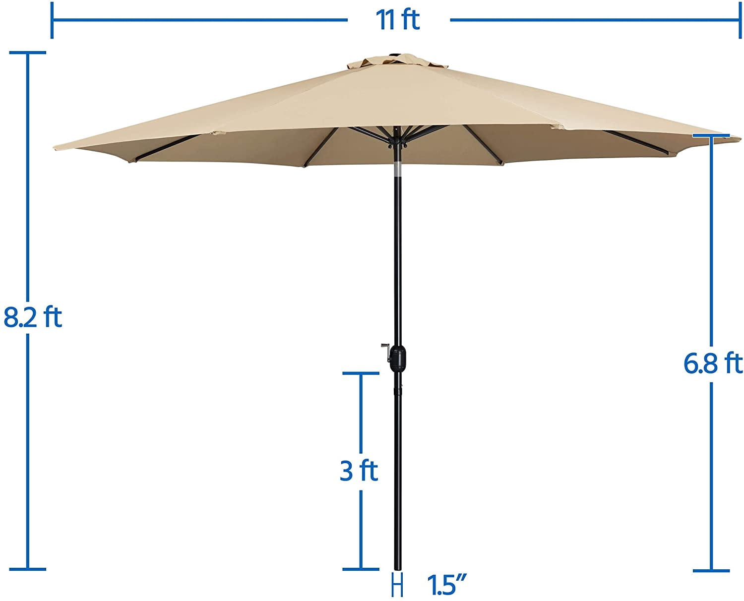 11FT Patio Umbrella Outdoor Market Table Umbrella with Push Button Tilt & Crank for Garden/Lawn/Deck/Backyard/Pool/Beach, 8 Ribs, Tan