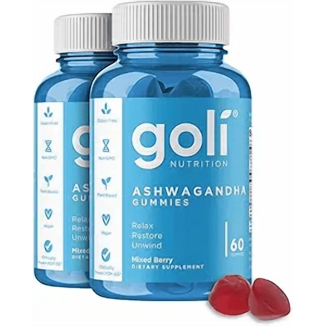 Goli Ashwagandha Gummies with KSM-66 and Vitamin D - Premium Root Extract - Vegan, Non-GMO - Mixed Berry Flavor - 60 Count (2-Pack, 120 Total)