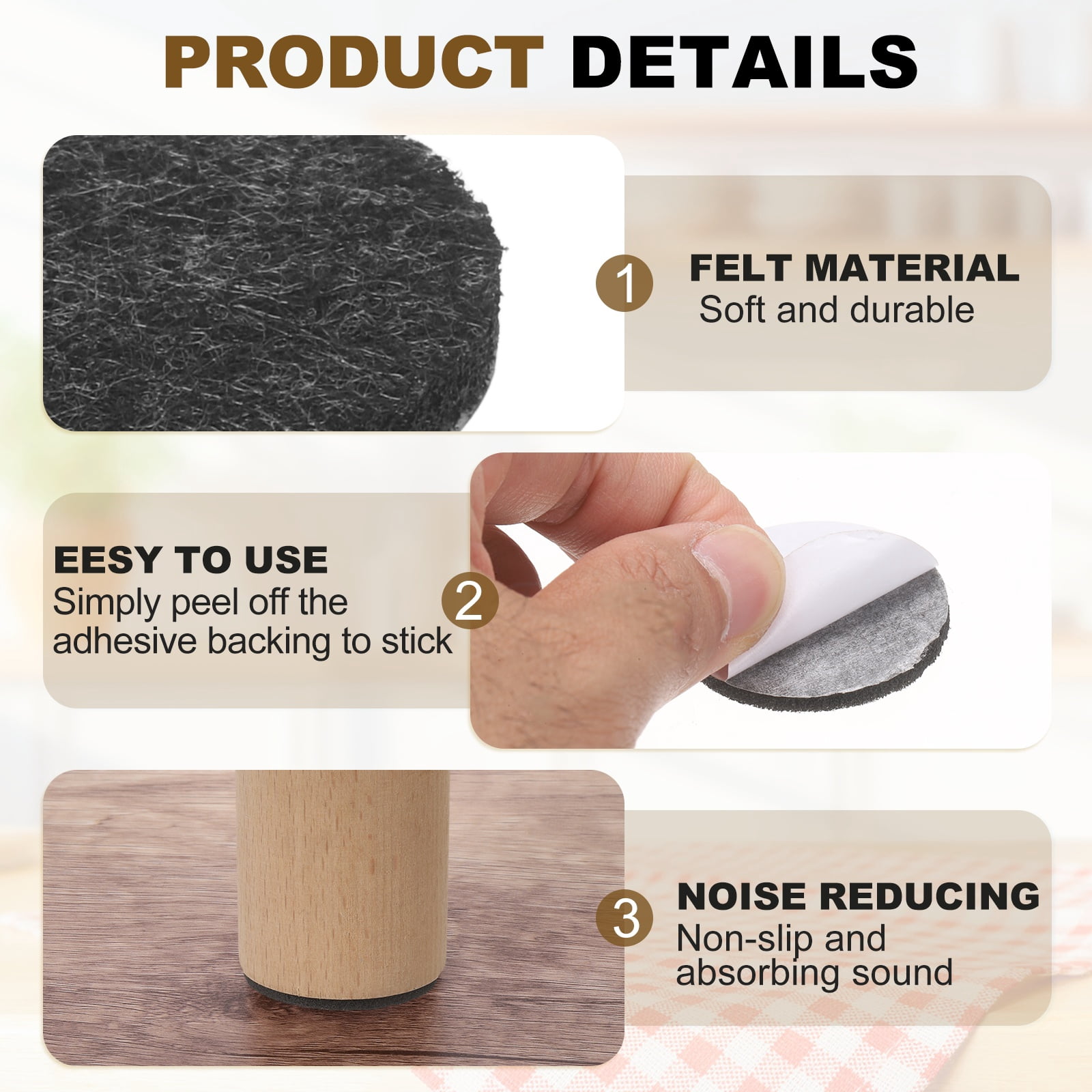 Uxcell 64Pcs Non Slip Furniture Pads, 1" Round Self Adhesive Felt Bumpers Noise Reducing Furniture Feet Floor Protector for Chairs Tables Furniture Legs (Black 0.12" Thick)
