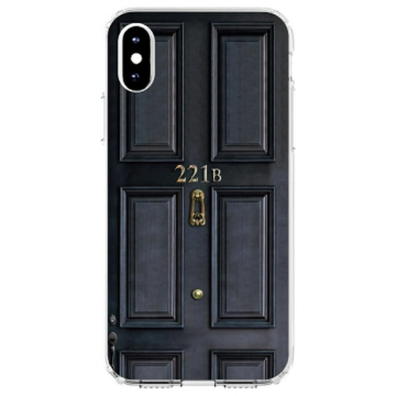 DistinctInk Clear Shockproof Hybrid Case for iPhone XS Max (6.5" Screen) - TPU Bumper, Acrylic Back, Tempered Glass Screen Protector - 221b Baker Street