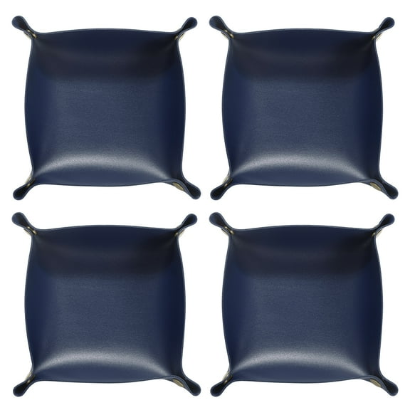 Uxcell 4pcs PU Leather Valet Tray Unisex Folding Small Catchall Tray, Dark Blue