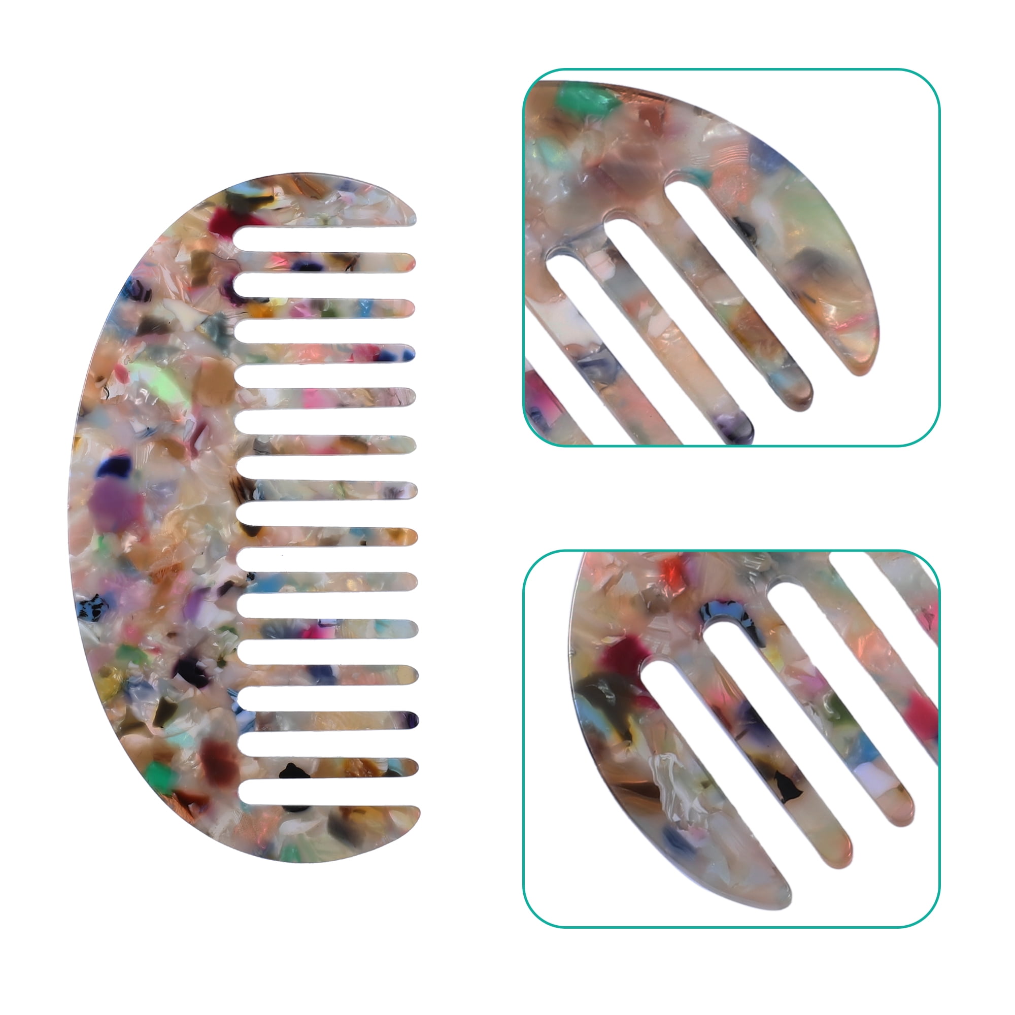 Unique Bargains 2Pcs Hair Comb Wide Tooth Anti-Static Thick Curly Hair Detangling Comb Multicolor
