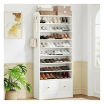 Shoe Cabinet, 36-40 Pair Shoe Organizer, 10 Tier Wooden Shoe Rack with Drawers, Freestanding Shoe Storage for Entryway - White