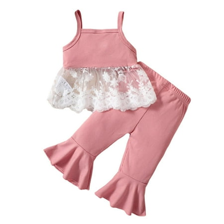 

ZRBYWB Kids Toddler Baby Girls Clothes Spring Summer Solid Cotton Sleeveless Tulle Vest Bell Bottom Outfits Clothes Summer Clothes