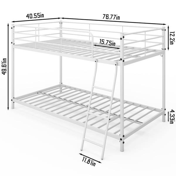 Alvantor Twin over Twin Bunk Bed with Ladder, Metal Frame, and Guardrails, White