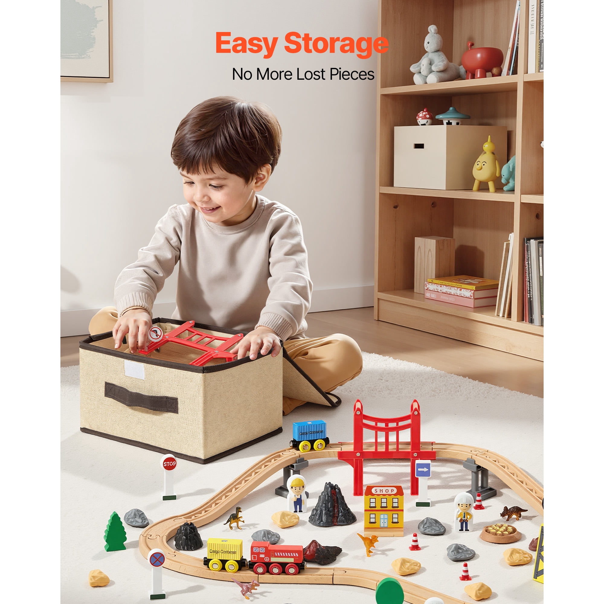 KFFKFF 70PCS Wooden Train Set with Magnetic Crane, Wooden Railway Track Toy for Kids Ages 3-8, Construction Crane Playset, Compatible with Popular Brands,Ideal Christmas or Birthday Gift for Toddlers
