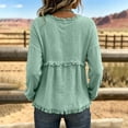 thumbnail image 3 of Retro Fringe Long Sleeve Tshirt for Women Fall Casual V Neck Raw Hem Soft Beach Shirts Army Green S, 3 of 7