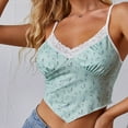 thumbnail image 2 of Lufly Tank Tops for Women Trendy Women's Commute Vest Lace Navel V Neck Blouse Tank Tops ,Green,M, 2 of 3