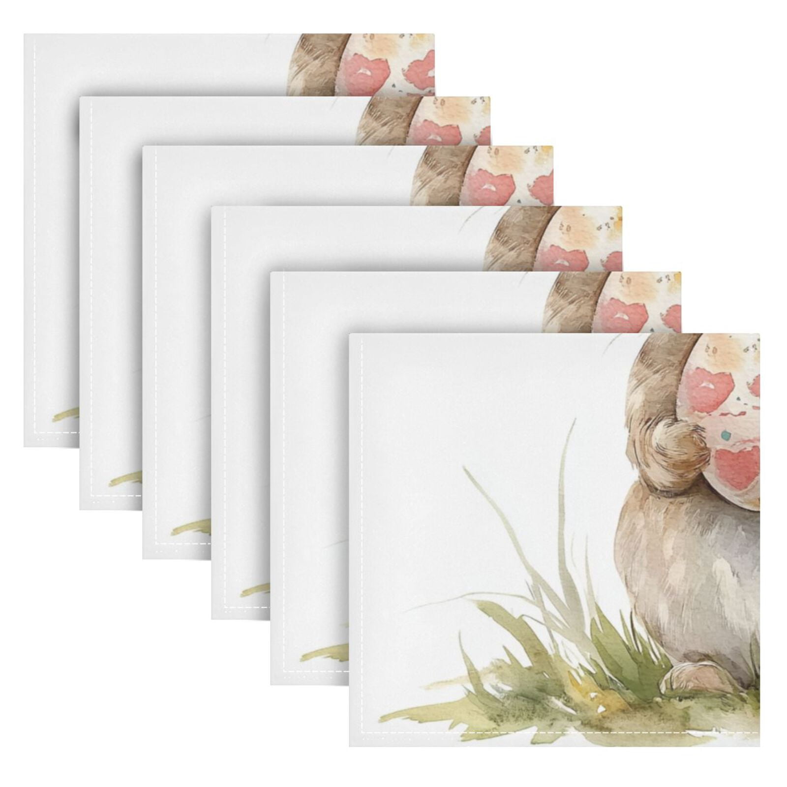 JSTEL Bunny Rabbit Easter Egg Cloth Napkins Set of 6, 20x20 Inch Washable and Reusable Napkin for Decoupage Dinner Party Everyday Use