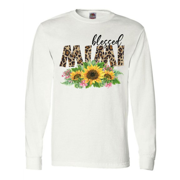 Inktastic Blessed Mimi Leopard Print and Sunflowers Long Sleeve T-Shirt
