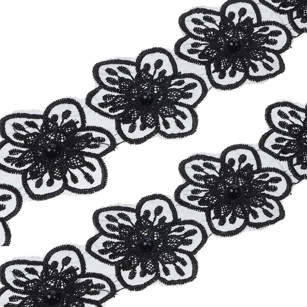 Cinta de flores Uxcell de 1 yarda, paquete de 2, cinta de encaje floral con borde de perlas, estilo 1, negro