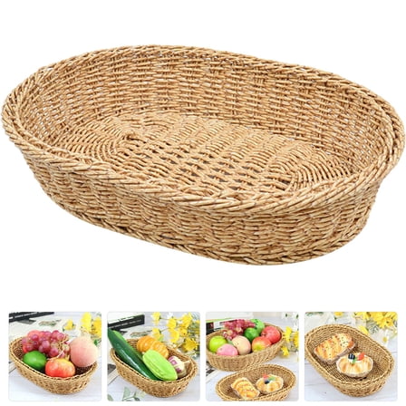 ETEREAUTY Khaki Plastic Weaving Fruit Basket for Storage and Home Decor