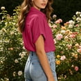 thumbnail image 6 of Annhoo Button down Shirts for Women Summer Casual Short Sleeve Collared Blouses Plus Size Loose Tops with Pockets, 6 of 7