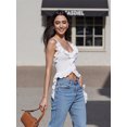 thumbnail image 4 of Gupgi Women Halter Cami Top Irregular Deep V Neck Ruffle Crop Top Solid Color Backless Tank Shirt, 4 of 8