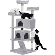 made 4 pets Cat Tree Tower 56in Cat Tower for Indoor Cats Kitten Tree Multi-Level Cat Tree with 2 Condo Furniture Activity Center with Scratching Posts Funny Toys Kittens Pet Play House, Grey