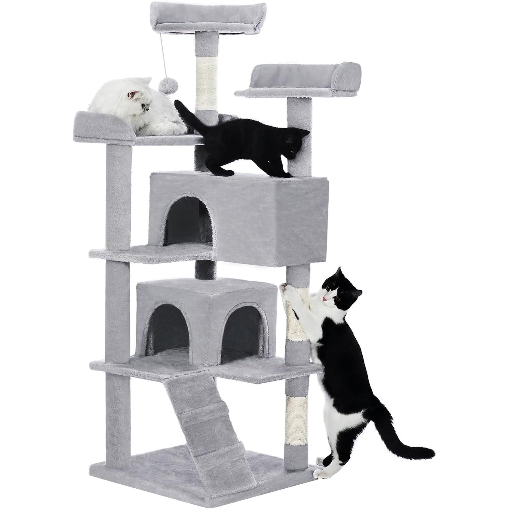 made 4 pets Cat Tree Tower 56in Cat Tower for Indoor Cats Kitten Tree Multi-Level Cat Tree with 2 Condo Furniture Activity Center with Scratching Posts Funny Toys Kittens Pet Play House, Grey