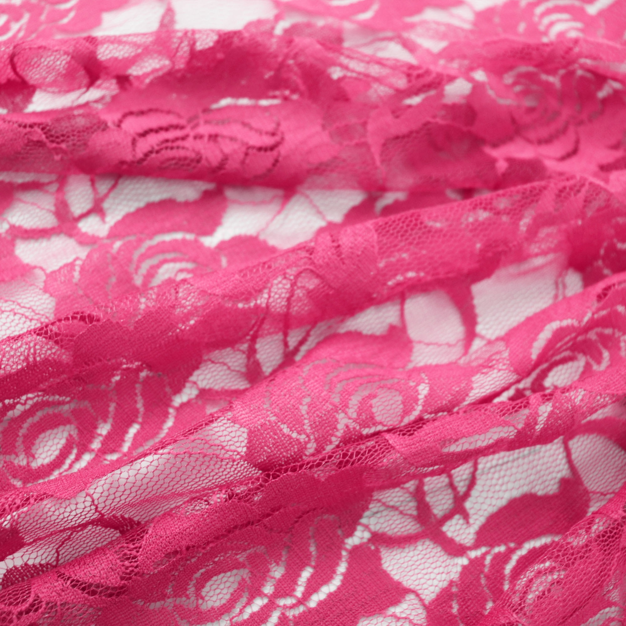 Romex Textiles Nylon Spandex Lace Fabric with Rose Design - Pink Paradise