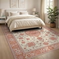 thumbnail image 3 of ODIKA 8'x10' Washable Area Rug Non-Shedding, Easy Care, Peach Boho Medallion With Vintage Floral Scroll And Bordered Trellis for King Size Bedroom Under Bed, Master Suite, 3 of 7