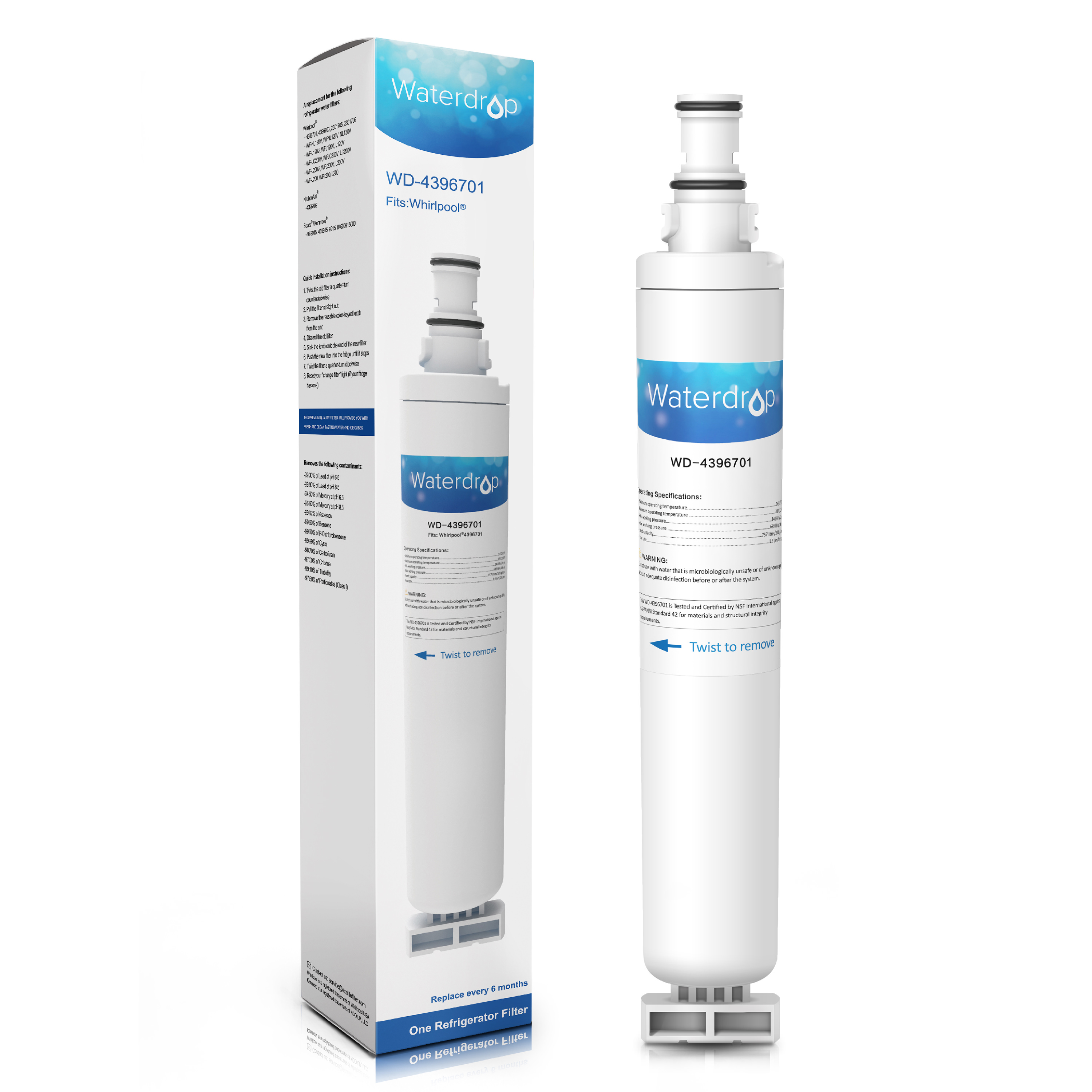 Waterdrop 4396701 Refrigerator Water Filter Compatible with Whirlpool 4396701, EDR6D1