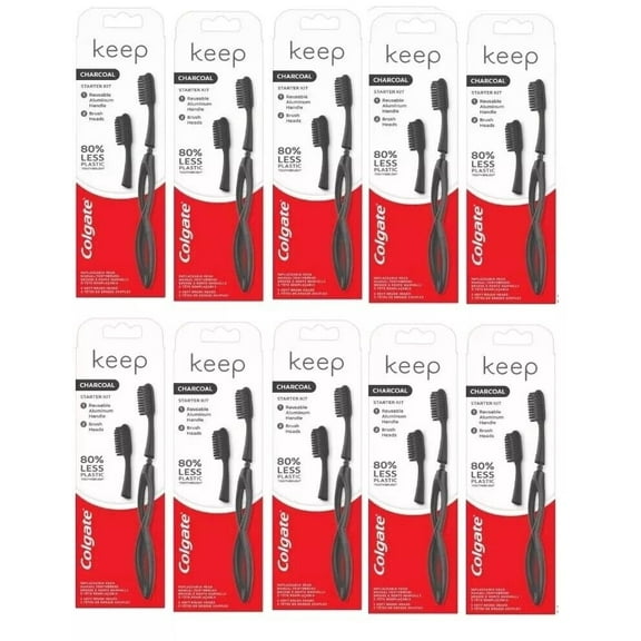 Colgate Keep Replaceable Head Toothbrush Whitening Kit Charcoal Soft Head 10 PK