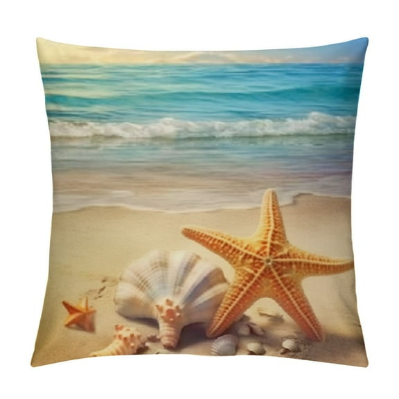 Beach Throw Pillow Covers Starfish Pillow Cases Coastal Pillows Seaside Decorative Throw Pillows Summer Nautical Ocean Themed Decor Pillow Cushion Cases for Sofa Bed