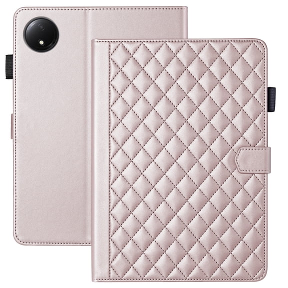 For Xiaomi Redmi Pad SE 8.7 inch Released 2024 Case, Rhombus Pattern Multiple Viewing Angles Stand Slim Folio Cover (Rose Gold)