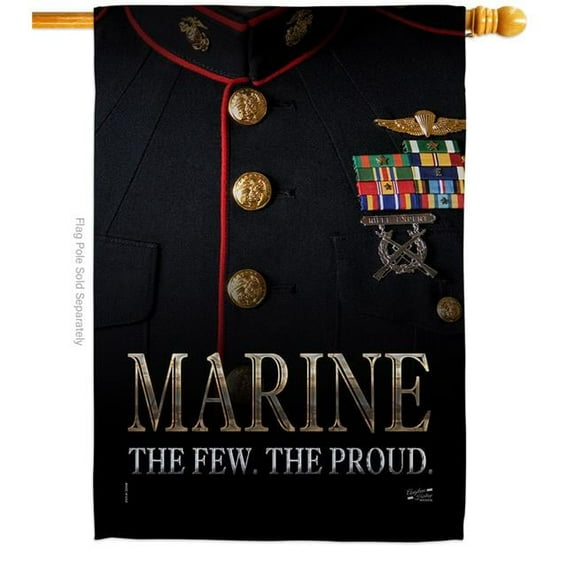 Angeleno Heritage H137137-BO 28 x 40 in. Dress Blue Marine House Flag with Armed Forces Corps Double-Sided Decorative Vertical Flags Decoration Banner Garden Yard Gift