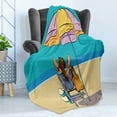 thumbnail image 4 of Umbrella Girl Soft Flannel Fleece Blanket, Back Image of a Lady on a Deckchair Relaxing Chilling in Summer, Cozy Plush for Indoor and Outdoor Use, 70" x 90", Pastel Brown Multicolor, by Ambesonne, 4 of 5